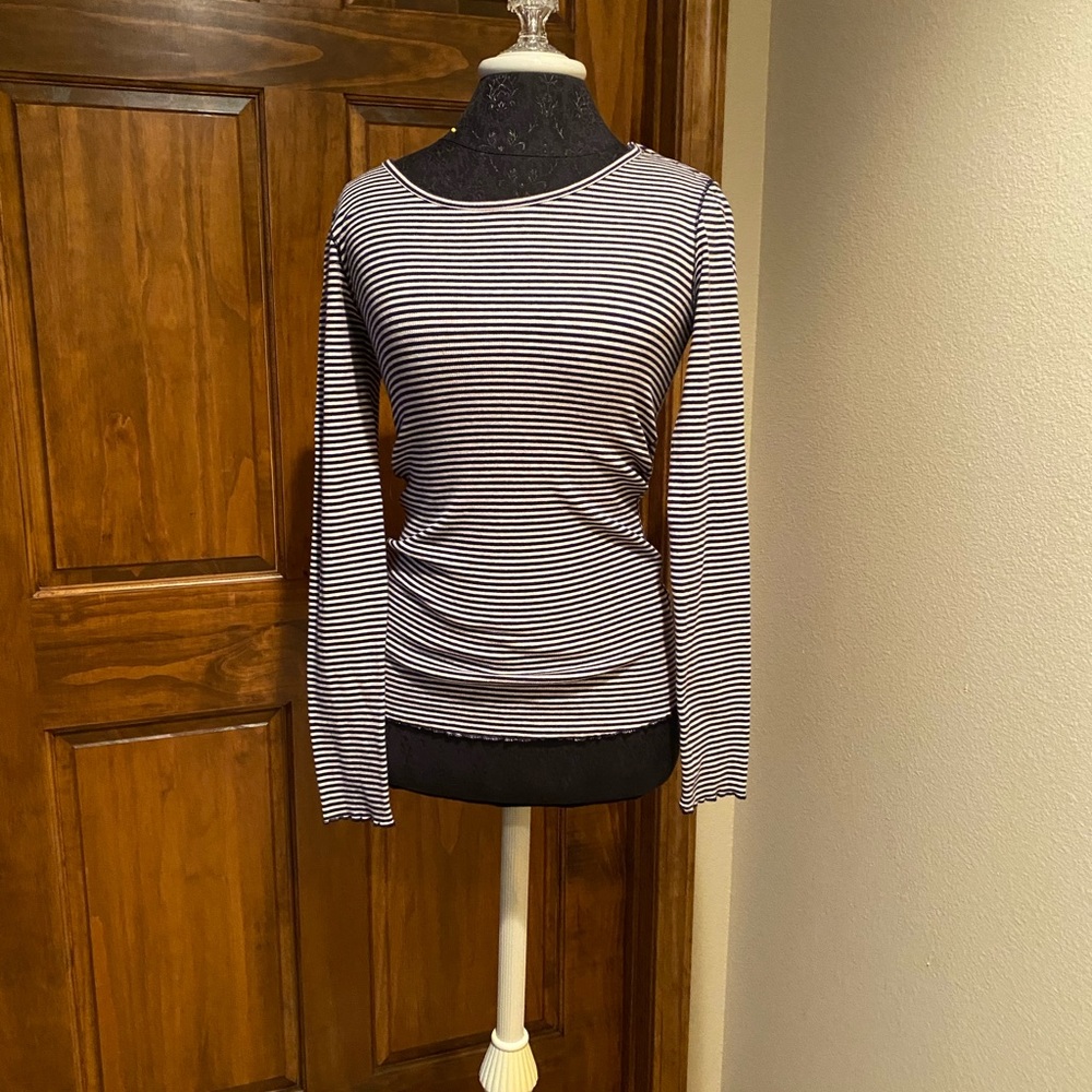 Scotch and Soda Striped Long Sleeve Tee with buttons on shoulder 💜